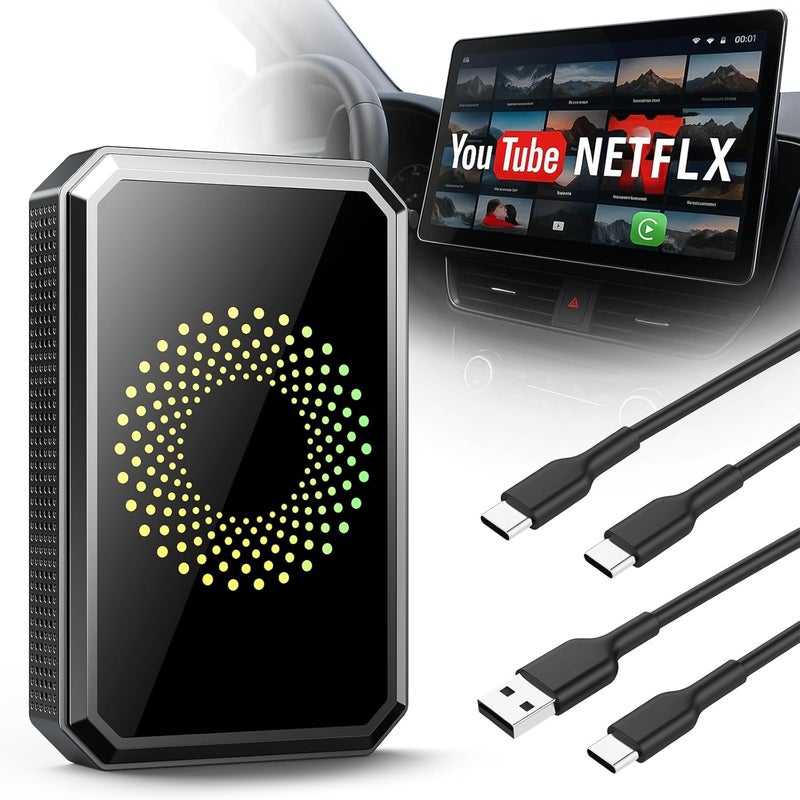 Volam 3-in-1 Wireless CarPlay Adapter Magic AI Video Box for iPhone with Net-Flix YouTube Plug and Play for Factory OEM Wired Car Play Cars & iOS 10+ - Image 1